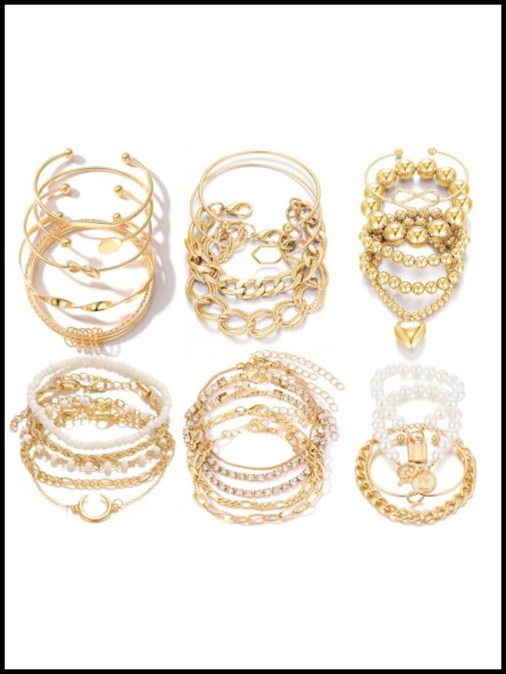 Boho Gold Plated Chain Bracelets Set - Layered Stackable Cuff Bangles for Women
